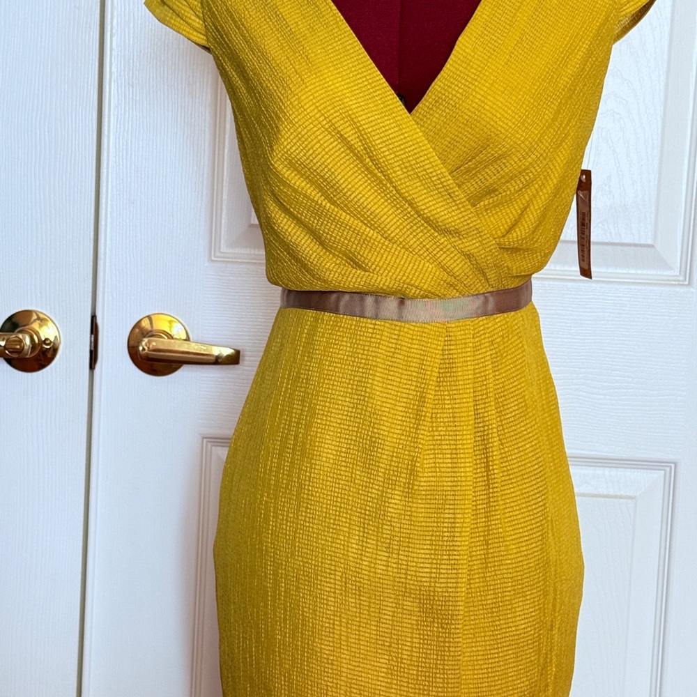 Daniel Cremieux Greenish Yellow Faux-Wrap Midi Dress